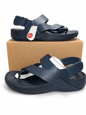 FitFlop Men’s Sling Perf Leather Sandals Midnight Navy US 13 Comfort Footbed NWT